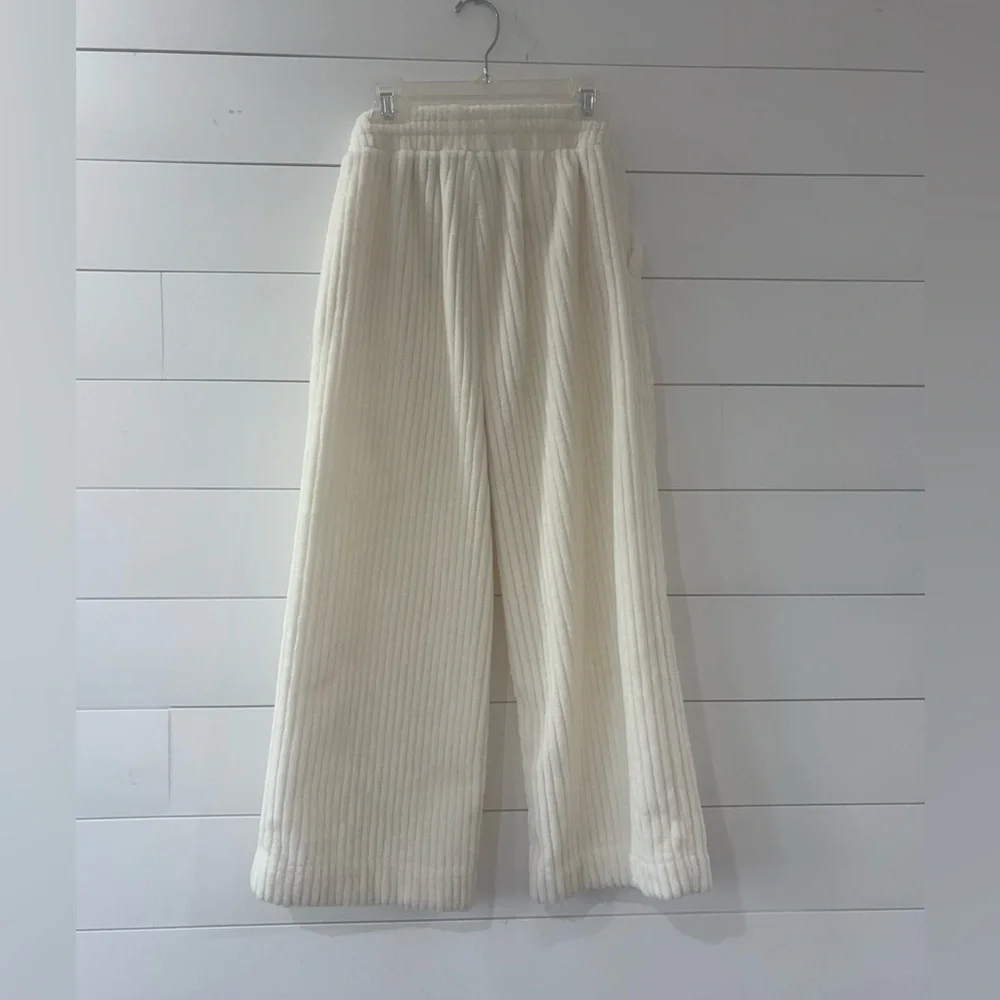 Converse Kids Sherpa‎ Fleece Wide Leg Pants Cream Cozy Lounge Size Small 8-10